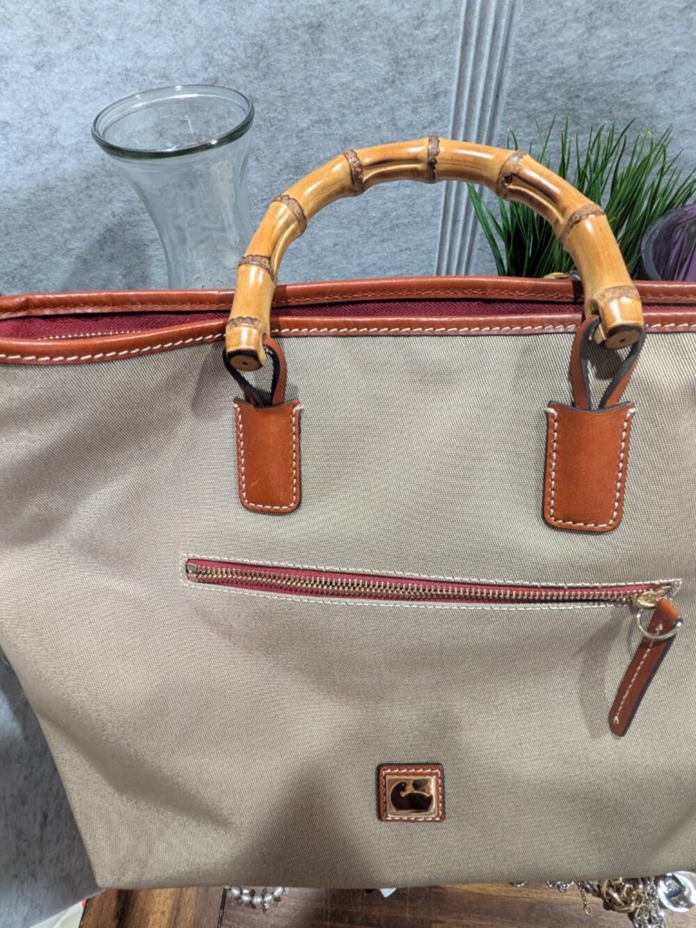 Dooney & Bourke Fabric Tote Bag with Front Zip & Logo Tag - Pristine Front!